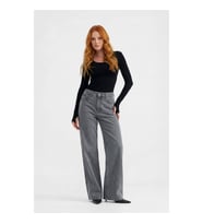 Kadın Gri Yüksek Bel Wide Leg Jean Pantolon