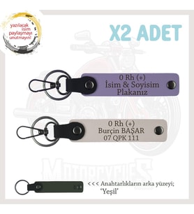 Biker Tarzına Özel, İsim Plaka ve 0 Rh (+) Kan Grubu Yazılı Hediye x2 Anahtarlık Set, Mor-Pudra-Ysl (Çok Renkli)