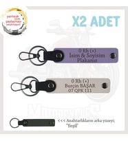 Biker Tarzına Özel, İsim Plaka ve 0 Rh (+) Kan Grubu Yazılı Hediye x2 Anahtarlık Set, Mor-Pudra-Ysl (Çok Renkli)