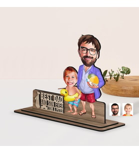 BK Gift Kişiye Özel 3D Kabartma İsimli Baba-Oğul Karikatürlü Ahşap Biblo-8, Babaya Hediye, Babalar Günü Hediyeleri