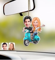 BK Gift Kişiye Özel Sevgililer Karikatürlü Ahşap Araba Dikiz Ayna Süsü-99
