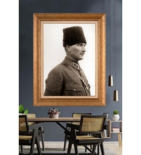 Altın Varaklı Çerçeveli Paspartulu Atatürk Tablo nh328 (Gold)