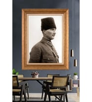 Altın Varaklı Çerçeveli Paspartulu Atatürk Tablo nh328 (Gold)