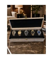 Lüks Saat ve Yüzük Saklama Kutusu 6’lı Bölmeli Kadife İç Kaplama Premium Organizer