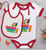 BK Kids Babamı Aratmayın Bana Tasarımlı Kırmızı Bebek Body Zıbın ve Mama Önlüğü Hediye Seti-1