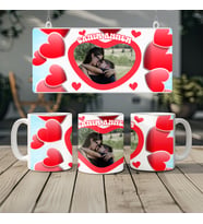 Kalp Desenli Kişiye Özel Fotoğraflı Sevgili Kupa Bardak, Anneye Sevgiliye Hediye, 330ml, Beyaz (Doğal Beyaz)