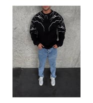 Yıldırım Baskılı Bisiklet Yaka SweatShirt - Siyah