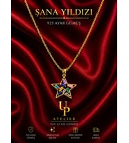 925 Ayar Gümüş İthal Zincirli Renkli Zirkon Taşlı Gold Yıldızlı Kolye 40-45cm Ayarlanabilir