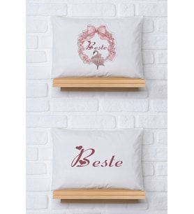Pia Baby Premium %100 Pamuk İkili İsim Yazılı Kız Bebek Yastık Kılıfı – 35x45 cm Organik Baskı 5025-13 (Ekru)