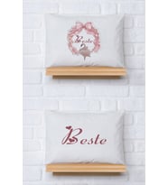 Pia Baby Premium %100 Pamuk İkili İsim Yazılı Kız Bebek Yastık Kılıfı – 35x45 cm Organik Baskı 5025-13 (Ekru)