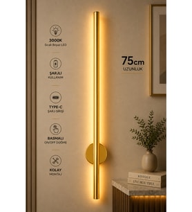 Patoğlu Aydınlatma 75 cm Gold Şarjlı LED Duvar Apliği Type-C 3000K