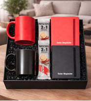 Kişiye Özel İsimli Defter & Kupa & Nescafe Kahve Seti – Romantik Hediye Kutusu Sevgiliye Özel İsim Baskılı Prestij Hediye Kutusu