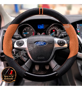 Ford Grand C-Max Dikme Direksiyon Kılıfı Delikli Deri Parlak Siyah Taba Detay Çift Yüzük ve Dikiş 2010-2019