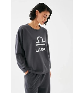 pilelistore- Kadın Füme Terazi Burcu Oversize 2 İplik Eşofman Ev Giyim Takımı