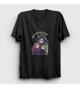 Presmono Unisex Siyah Depression Giyu Tomioka Anime Demon Slayer Kimetsu No Yaiba T-Shirt 298211tt