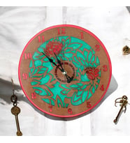 Epoksi Reçine Duvar Saati - Vintage Duvar Saati Gül Desen - Çapı: 30 cm (Çok Renkli)