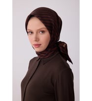 Geometrik Desen İpek Twill Eşarp  - 2026 İlkbahar-Yaz (T)   4325 (Kahverengi)