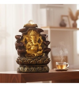 Dekoratif Büyük Şelaleli LED Işıklı Ganesha Masaüstü Dekoratif Su Çeşmesi – Feng Shui Ev, Ofis ve Me