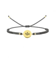 Alberaccessories Kalp Harfler Tasarım 925 Ayar Gümüş Mineli Antrasit Gri Altın Kaplama Bileklik