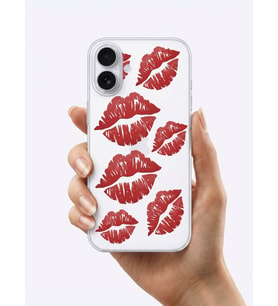 İphone 15 Kırmızı Dudak / Öpücük Desenli Şeffaf Telefon Kılıfı - HUOBPS3846-1507