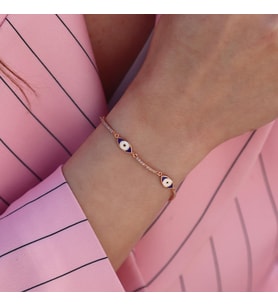 Zirkon Taşlı Lacivert Mine İşli Göz Modeli Rose Gold Kaplama Gümüş Bileklik
