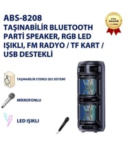 ABS-8208 Taşınabilir Bluetooth  Parti Speaker, RGB LED Işıklı, FM Radyo / TF Kart / USB Destekli