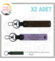Motorcu Dostlar İçin İsim Plaka ve A Rh (-) Kan Grubu Yazılı x2' li Anahtarlık, Mor-K Kahve-Ysl