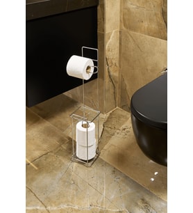 Parlak Silver Metal Ayaklı Tuvalet Kağıtlığı ve Yedek Rulo Standı Modern WC Kağıtlık