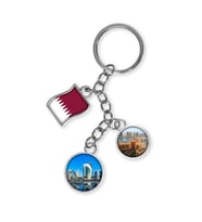 Katar Üçlü Epoksi Metal Çift Taraflı Damla Anahtarlık Qatar (Çok Renkli)