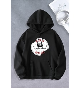 Unisex Kadın Erkek 18 years cool girl baskılı sweatshirt 2 İPLİK (Siyah)