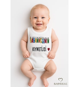 Babaannesinin Kıymetlisi Yazılı Kolsuz Bebek Body %100 Pamuk Yazlık Çıtçıtlı Zıbın Tulum (Beyaz)