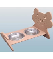 Hobi ERC 90369 MODEL Kedi Mama Ve Su Kabı Seti MDF HAM boyasız Paslanmaz Tabak