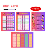 Çocuklar İçin Planlayıcı Set - Pembe (Alışkanlık Takibi, Haftalık Planlayıcı, Sorumluluk Takibi, Ders Programı) (Çok Renkli)
