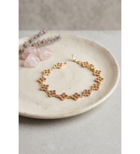 Gold Renk Pembe Zirkon Taşlı Yonca Model Kadın Bileklik TJ-BB8890