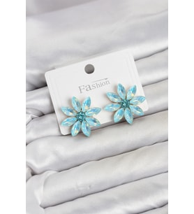 Buz Mavisi Renk Kristal Taşlı Lotus Çiçek Model Kadın Küpe