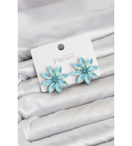 Buz Mavisi Renk Kristal Taşlı Lotus Çiçek Model Kadın Küpe