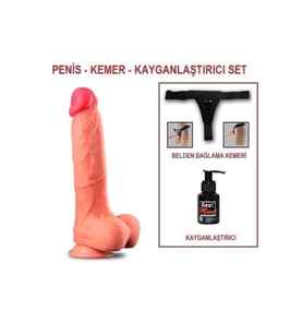 Yeni Nesil Çift Katmanlı Belden Bağlamalı 25 cm Realistik Dildo Penis