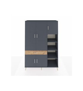Hyperion Dolap 10 Raflı Tek Çekmeceli 5 Kapaklı 132x44x195 Antrasit-Antrasit/Çam