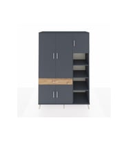 Hyperion Dolap 10 Raflı Tek Çekmeceli 5 Kapaklı 132x44x195 Antrasit-Antrasit/Çam