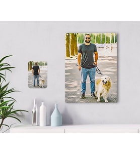 BK Gift Kişiye Özel Tam Boy Erkek ve Köpek Karikatürlü Kanvas Tablo 30x50cm-1