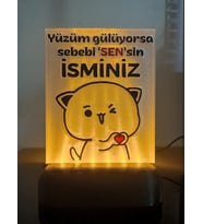 Kişiye Özel İsimli Hediyelik Kablolu Led Lamba - M15 - Yüzüm gülüyorsa sebebi sensin (Amber)