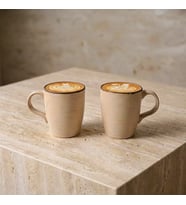 GÜRAL PORSELEN Bej Rölyef Desenli 2li Porselen Mug Bardak Seti