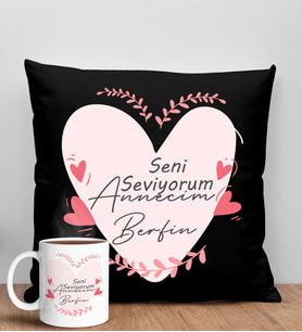 BK Gift Kişiye Özel İsimli Anneler Günü Tasarımlı Siyah Kırlent Yastık ve Kupa Seti, Anneye Hediye, Ev Dekorasyonu, Anneler Günü Hediyesi-10