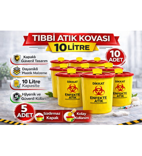 Northcity Tıbbi Atık Kovası 10 Litre 10 Adet Kapaklı Tıbbi Atık Kutusu Enfekte Atık Kovası Seti