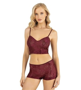 Arias Closet Bordo Saten Şort Takımı 9219