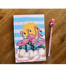 Flamingo Temalı Lastikli Defter ve Baykuş Yumurtlayan Kalem Seti