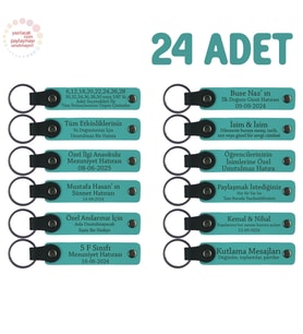 Belediye Etkinliği Katılımcılarına Anı, 24'lü Set, Kişiselleştirilebilir Deri Anahtarlık, K Turkuaz (Koyu Turkuaz)
