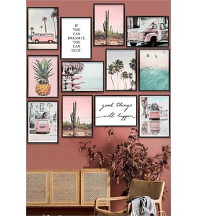 Pembe Tonlamalı 12 Parçalı Manzara MDF Tablo (Çok Renkli)