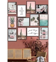 Pembe Tonlamalı 12 Parçalı Manzara MDF Tablo (Çok Renkli)