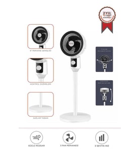 Torima SF-07 Beyaz Ayaklı Portatif – 45W 3 Kademe 3 Pervaneli 8'' İnc Vantilatör Fan